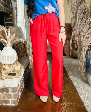 Crew Relaxed Red Drawstring Pants-Pants-HYFVE-Motis & Co Boutique, Women's Fashion Boutique in Carthage, Missouri