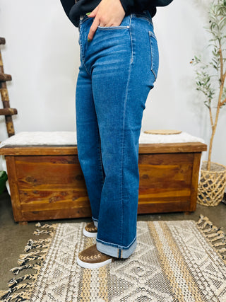 Riggin Wide Leg Cuffed Jeans-Jeans-Risen-Motis & Co Boutique, Women's Fashion Boutique in Carthage, Missouri