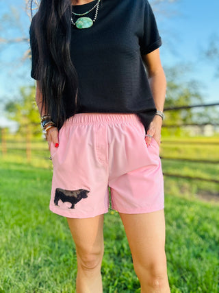 Cattle Club Pink Angus Shorts-Shorts-2 Fly-Motis & Co Boutique, Women's Fashion Boutique in Carthage, Missouri