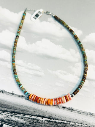 Orange Spiny & Turquoise Graduated Necklace