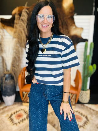 Make Heaven Crowded Navy Striped Graphic Tee-Graphic Tees-Wicker Road-Motis & Co Boutique, Women's Fashion Boutique in Carthage, Missouri