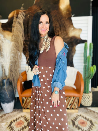 Porsha Polka Dot Brown Dress-Dresses-Jodifl-Motis & Co Boutique, Women's Fashion Boutique in Carthage, Missouri
