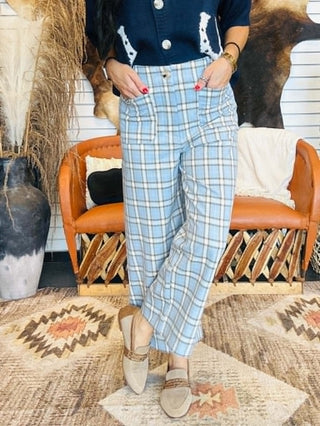 Aden Blue Plaid Cropped Pants