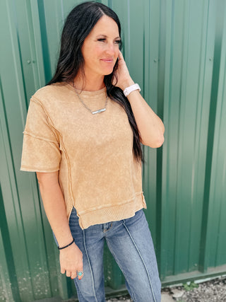 Liz Oversized Vintage Washed Top Mocha-Short Sleeves-Very J-Motis & Co Boutique, Women's Fashion Boutique in Carthage, Missouri