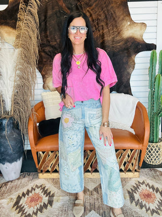Patrick Patchwork Print Denim Jeans