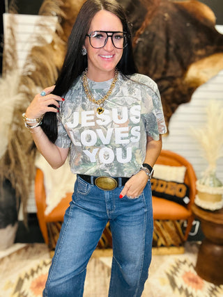 Jesus Loves You Camo Graphic Tee-Graphic Tees-Wicker Road-Motis & Co Boutique, Women's Fashion Boutique in Carthage, Missouri