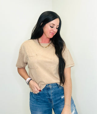 Keep It Simple Pocket Tee Taupe-Short Sleeves-Very J-Motis & Co Boutique, Women's Fashion Boutique in Carthage, Missouri