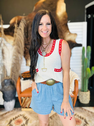 Maddie Red Trim Loose Knit Sleeveless Top-sleeveless-Listicle-Motis & Co Boutique, Women's Fashion Boutique in Carthage, Missouri