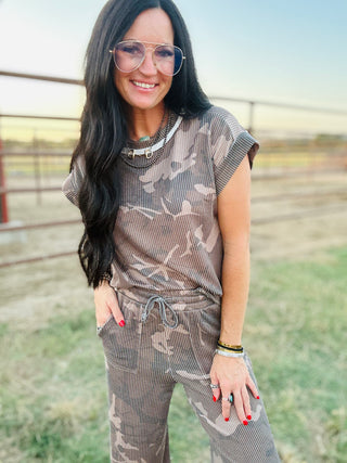 Dusty Camo Kreek Ribbed Top-Short Sleeves-sterling kreek-Motis & Co Boutique, Women's Fashion Boutique in Carthage, Missouri