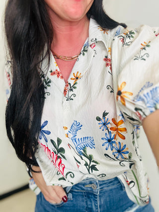 Julie Button Up Floral Top-Short Sleeves-GiGiO-Motis & Co Boutique, Women's Fashion Boutique in Carthage, Missouri