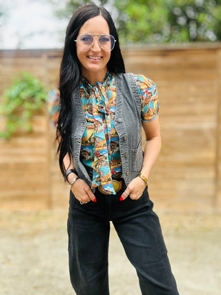 Bev Black Denim Boot Stitch Vest-Vests-Turquoise Haven-Motis & Co Boutique, Women's Fashion Boutique in Carthage, Missouri