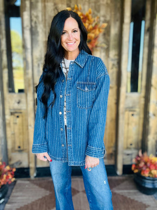 Blaire Pin Stipe Denim Shirt Jacket