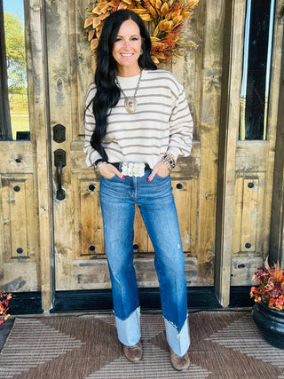 Robin Long Sleeve Beige Striped Sweater
