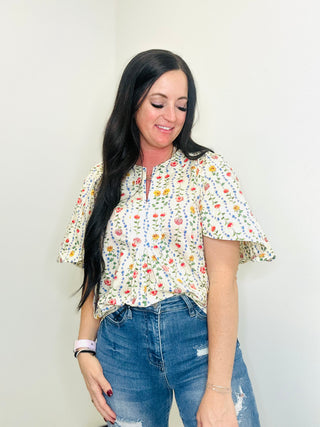 Maddie Blue Floral Print Top-Short Sleeves-GiGiO-Motis & Co Boutique, Women's Fashion Boutique in Carthage, Missouri