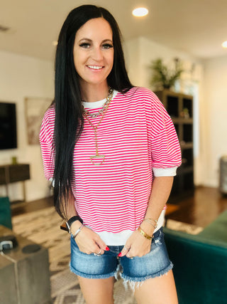 Jacy Striped Banded Top-Short Sleeves-Zenana-Motis & Co Boutique, Women's Fashion Boutique in Carthage, Missouri