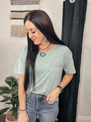 Keep It Simple Pre-Washed Pocket Tee Sage-Short Sleeves-Very J-Motis & Co Boutique, Women's Fashion Boutique in Carthage, Missouri