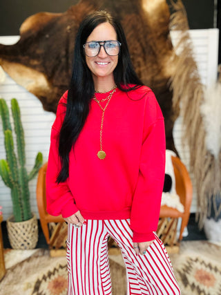 Kaylee Drop Shoulder Oversized Sweatshirt Red-Pullovers-HYFVE-Motis & Co Boutique, Women's Fashion Boutique in Carthage, Missouri