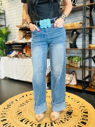 Dally Denim Threads Boot Print Jeans-Jeans-2 Fly-Motis & Co Boutique, Women's Fashion Boutique in Carthage, Missouri