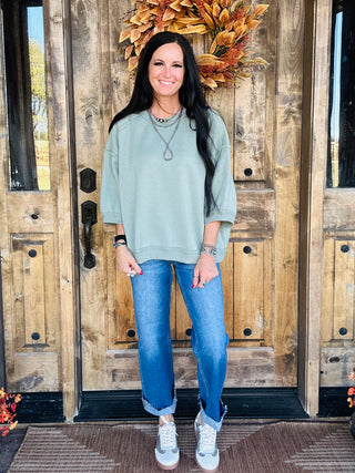 Raelee Ragland Oversized Sweatshirt Sage-Pullovers-HYFVE-Motis & Co Boutique, Women's Fashion Boutique in Carthage, Missouri