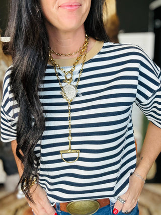 Edie Navy Striped Short Sleeve Tee-Short Sleeves-blu pepper-Motis & Co Boutique, Women's Fashion Boutique in Carthage, Missouri