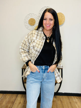 Plaid Button Front Shacket in Tan - Gia-Long Sleeves-Very J-Motis & Co Boutique, Women's Fashion Boutique in Carthage, Missouri