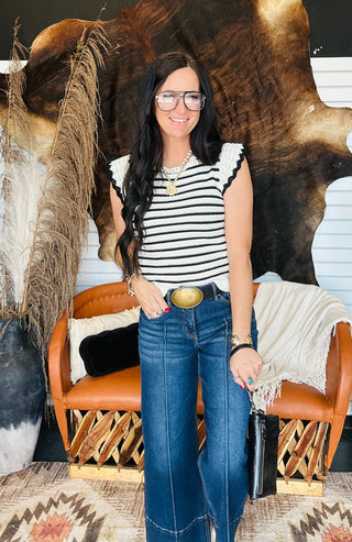 Tori Ruffle Sleeve Striped Knit Top-Short Sleeves-HYFVE-Motis & Co Boutique, Women's Fashion Boutique in Carthage, Missouri