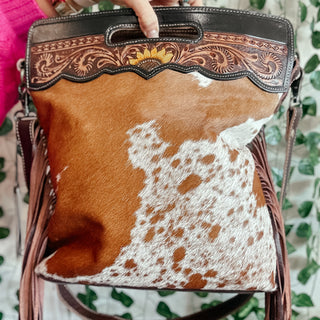 Sunflower Hand Tooled Myra Cowhide Bag-Handbags-Myra-Motis & Co Boutique, Women's Fashion Boutique in Carthage, Missouri