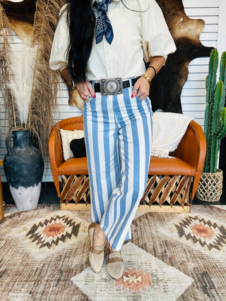 Omar Blue Striped Wide Leg Pants