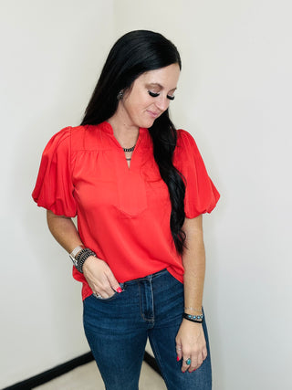 Reece Red Puff Sleeve Top-Tops-Jodifl-Motis & Co Boutique, Women's Fashion Boutique in Carthage, Missouri