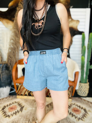 Denim Dally Boxer Style Shorts-Shorts-2 Fly-Motis & Co Boutique, Women's Fashion Boutique in Carthage, Missouri