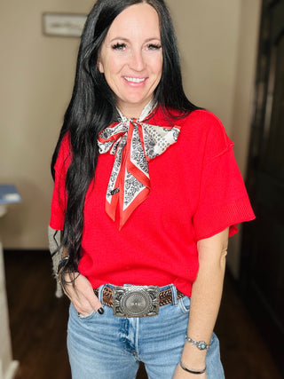 Isla Red Short Sleeve Sweater-Sweaters-Jodifl-Motis & Co Boutique, Women's Fashion Boutique in Carthage, Missouri