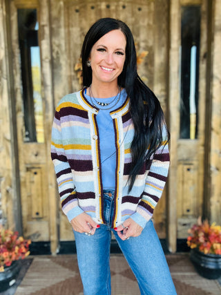 Reagan Striped Cardigan - Burgundy-Lovlov-Motis & Co Boutique, Women's Fashion Boutique in Carthage, Missouri