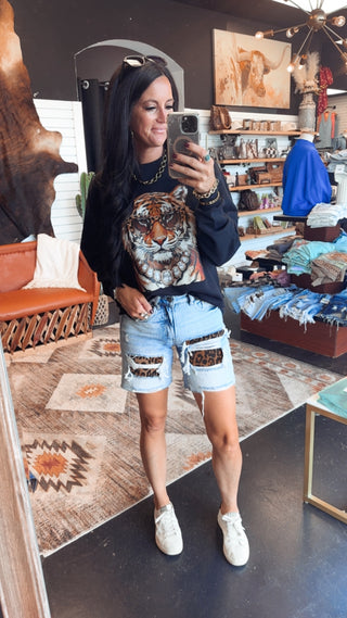 Fancy Tiger Black Boxy Sweatshirt