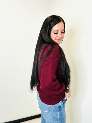 Polly Exposed Seam Oxblood Knit Sweater-Sweaters-blu pepper-Motis & Co Boutique, Women's Fashion Boutique in Carthage, Missouri