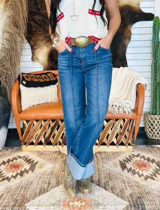 Brady Pin Tucked Cuffed Risen Jeans-Jeans-Risen-Motis & Co Boutique, Women's Fashion Boutique in Carthage, Missouri