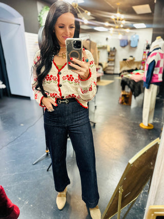 Fawn Floral Button Up Sweater Cardigan-Cardigans-Very J-Motis & Co Boutique, Women's Fashion Boutique in Carthage, Missouri