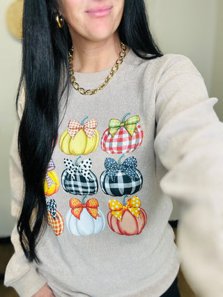 Pumpkin Bow Corded Pullover in Khaki-graphic Sweatshirt-Dear Lover-Motis & Co Boutique, Women's Fashion Boutique in Carthage, Missouri