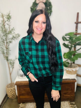 Starla Oversized Green Buffalo Plaid Shirt-Long Sleeves-Risen-Motis & Co Boutique, Women's Fashion Boutique in Carthage, Missouri