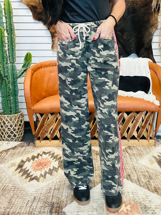 Sebastian Sport Stripe Camo Wide Leg Pants-Pants-Veveret-Motis & Co Boutique, Women's Fashion Boutique in Carthage, Missouri