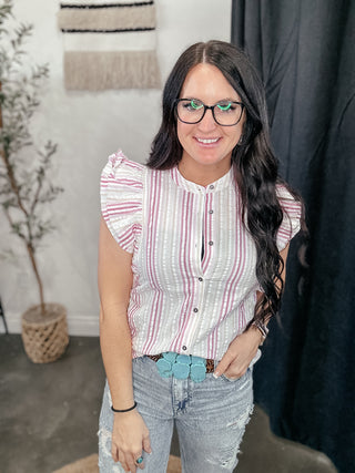 Easy Stripe Pink and White Top-Short Sleeves-Entro-Motis & Co Boutique, Women's Fashion Boutique in Carthage, Missouri