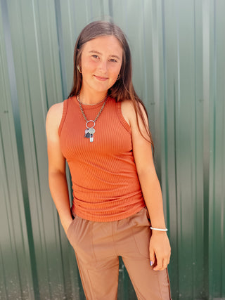 Jade Ribbed Basic Tank Top Copper-Tanks-staccato-Motis & Co Boutique, Women's Fashion Boutique in Carthage, Missouri