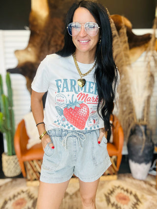 Cecil Pin Stripe Denim Drawstring Shorts-Shorts-blu pepper-Motis & Co Boutique, Women's Fashion Boutique in Carthage, Missouri