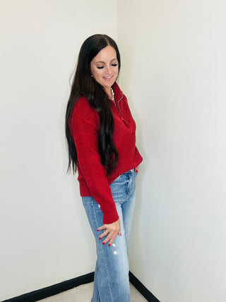 Half Zip High Collar Sweater in Red - Ember-Sweaters-Zenana-Motis & Co Boutique, Women's Fashion Boutique in Carthage, Missouri