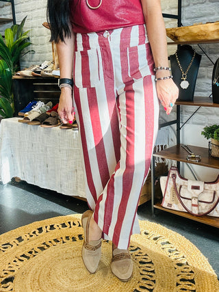Mick Wine Striped Cropped Pants-Pants-Jodifl-Motis & Co Boutique, Women's Fashion Boutique in Carthage, Missouri