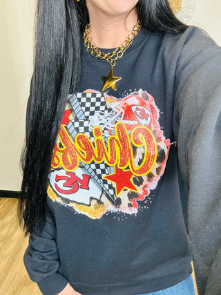 Black Chiefs Lightning Bolt Sweatshirt-Pullovers-Motis & CO-Motis & Co Boutique, Women's Fashion Boutique in Carthage, Missouri