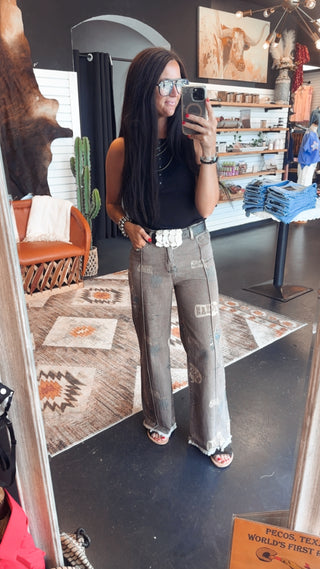 Chatty Cowboy Print Brown Jeans
