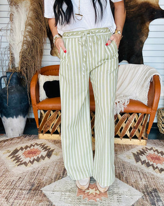 Griffin Green Striped Wide Leg Pants-Pants-blu pepper-Motis & Co Boutique, Women's Fashion Boutique in Carthage, Missouri