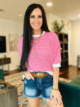 Jacy Striped Banded Top-Short Sleeves-Zenana-Motis & Co Boutique, Women's Fashion Boutique in Carthage, Missouri