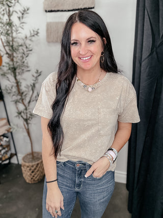 Keep It Simple Washed Pocket Tee Taupe-Short Sleeves-Very J-Motis & Co Boutique, Women's Fashion Boutique in Carthage, Missouri