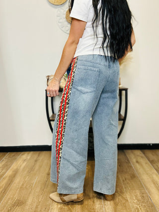 Arlo Denim Leopard Stripe Wide Leg Pants-Pants-Jodiful-Motis & Co Boutique, Women's Fashion Boutique in Carthage, Missouri